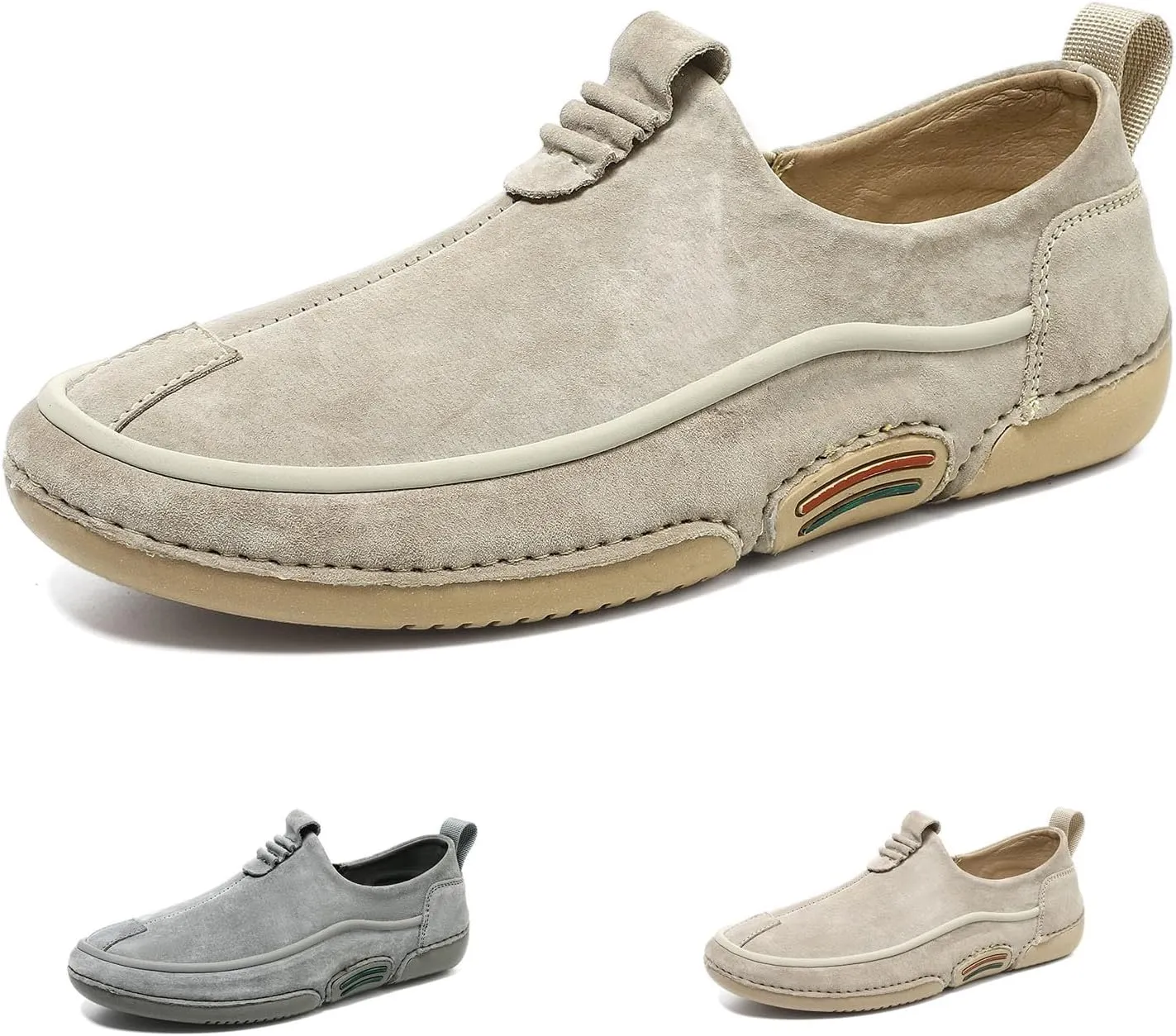 Men's Italian Handmade Suede Low Top Slip-On Chukka Boots,Outdoor Non Slip Breathable Loafers Casual Flats Driving Sneakers