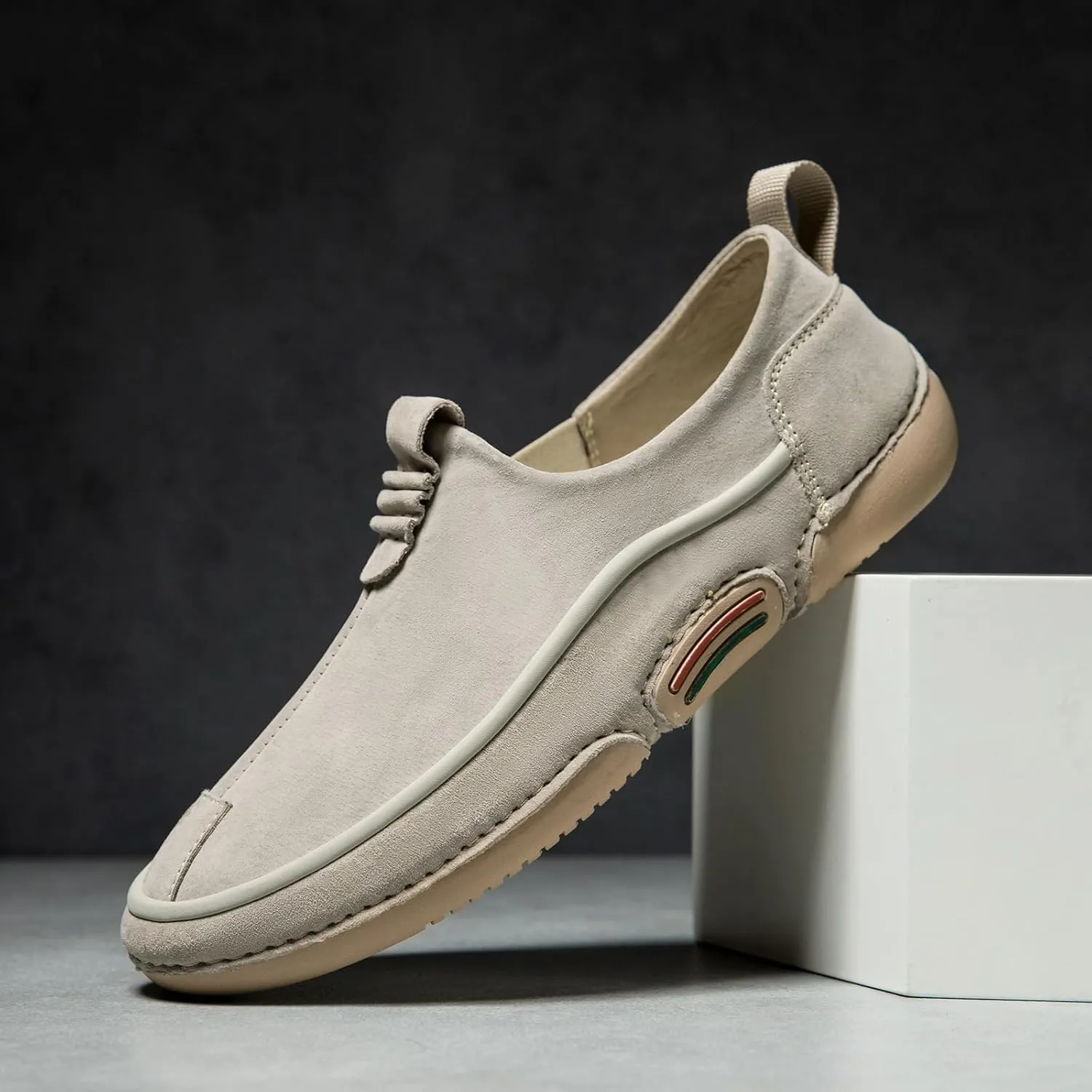 Men's Italian Handmade Suede Low Top Slip-On Chukka Boots,Outdoor Non Slip Breathable Loafers Casual Flats Driving Sneakers