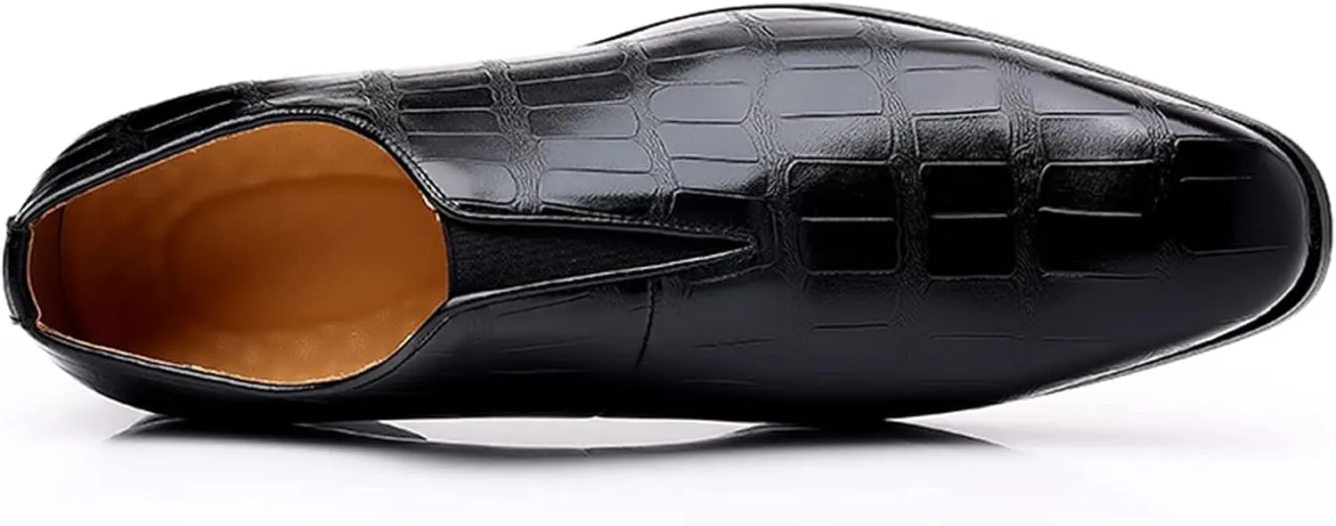 Mens Leather Boots Classical Style Shoes for Men Slip On PU Leather Low Rubber Sole Block Heel Work Feet Men