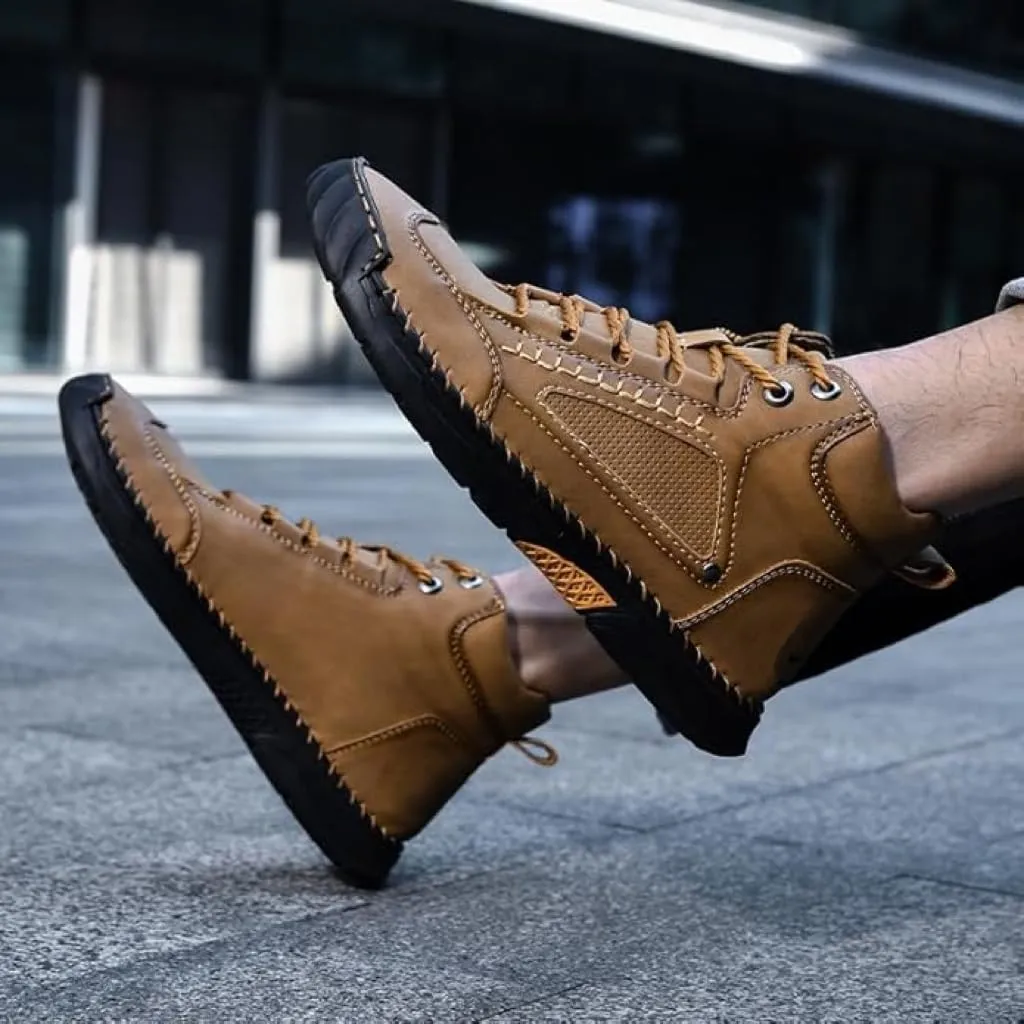 Mens Leather Boots, Men's Comfortable Handmade Leather Boots  Waterproof, Pressure Relief,Spacious Toe Box