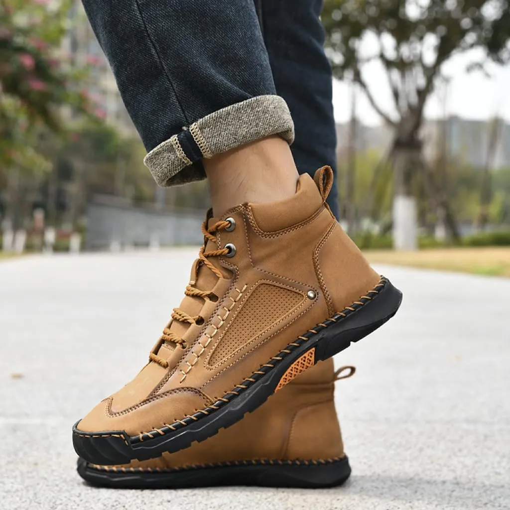 Mens Leather Boots, Men's Comfortable Handmade Leather Boots  Waterproof, Pressure Relief,Spacious Toe Box