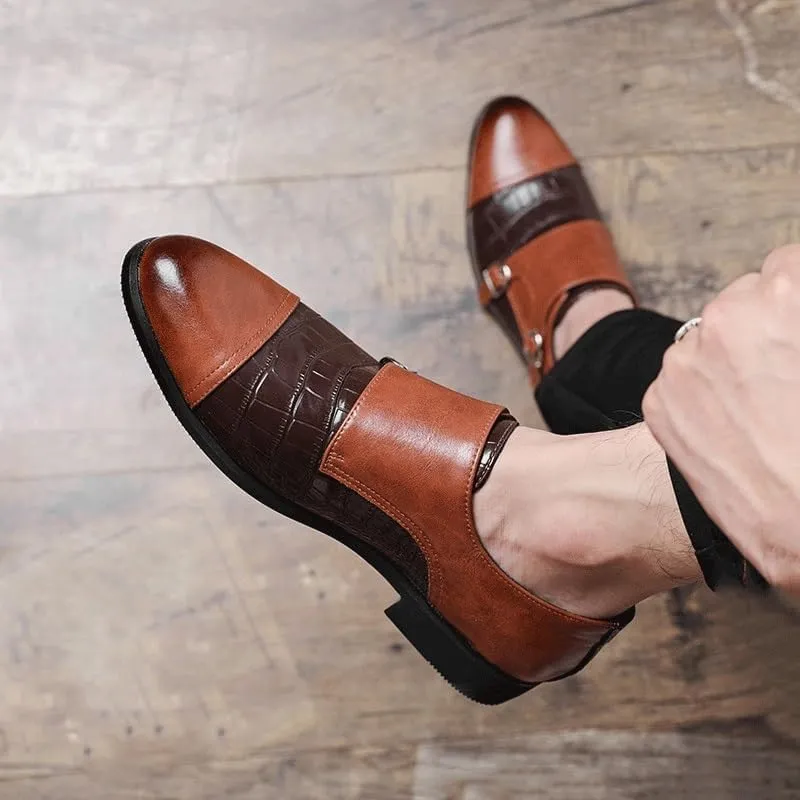 Men's Leather Slip-On Dress Shoes, Two-Tone Formal Business Shoes, Leather Loafers with Hasp, Office & Casual Shoes for Men