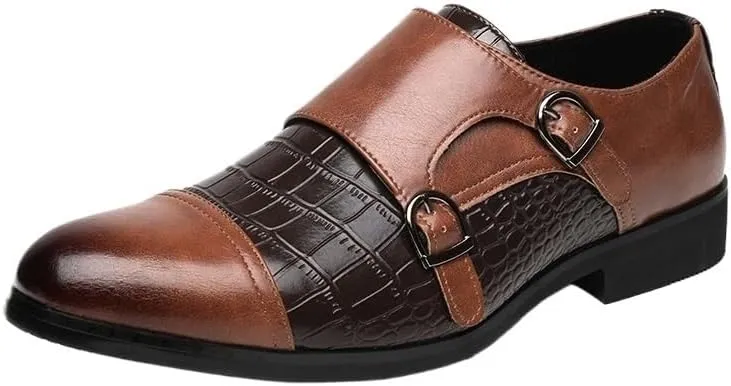 Men's Leather Slip-On Dress Shoes, Two-Tone Formal Business Shoes, Leather Loafers with Hasp, Office & Casual Shoes for Men