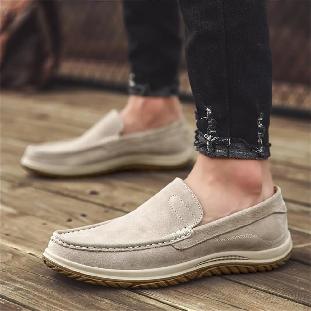 Mens Loafers Shoe Genuine Leather Stitching Details Round Toe Suede Vamp Flexible Comfortable Slip Resistant Walking Slip-on