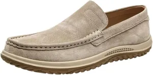 Mens Loafers Shoe Genuine Leather Stitching Details Round Toe Suede Vamp Flexible Comfortable Slip Resistant Walking Slip-on