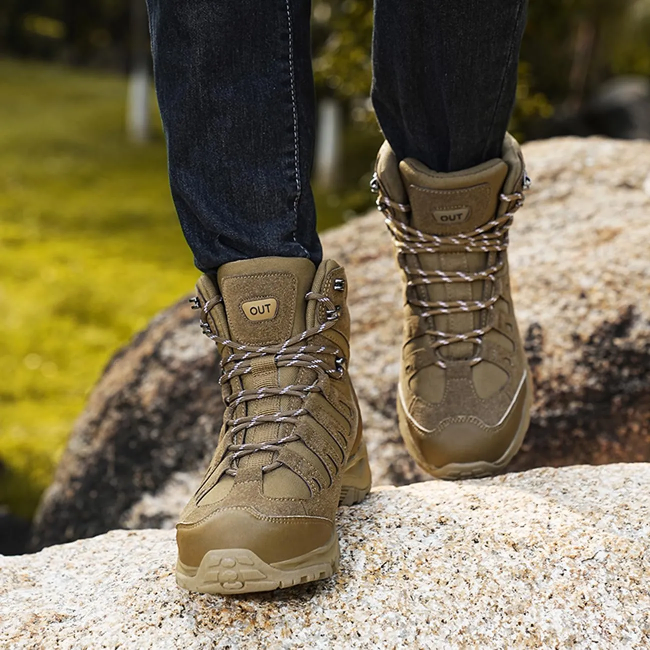 Men's Non-Slip Hiking Boots Lightweight Breathable Tactical Boots Outdoor Trekking Work Boots