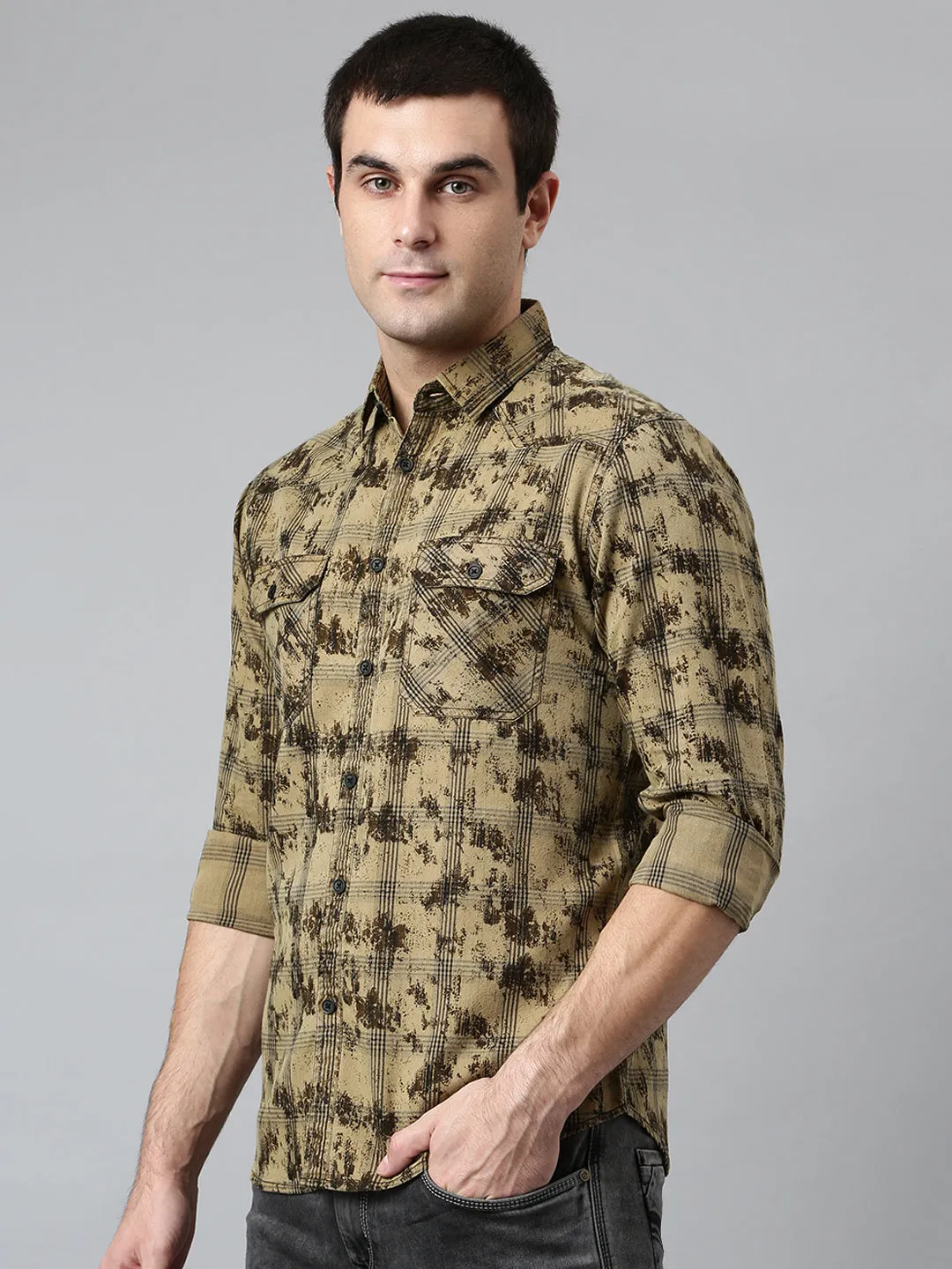 Men's Printed Slim Fit Full Sleeves Spread Collar Cotton Casual Shirt