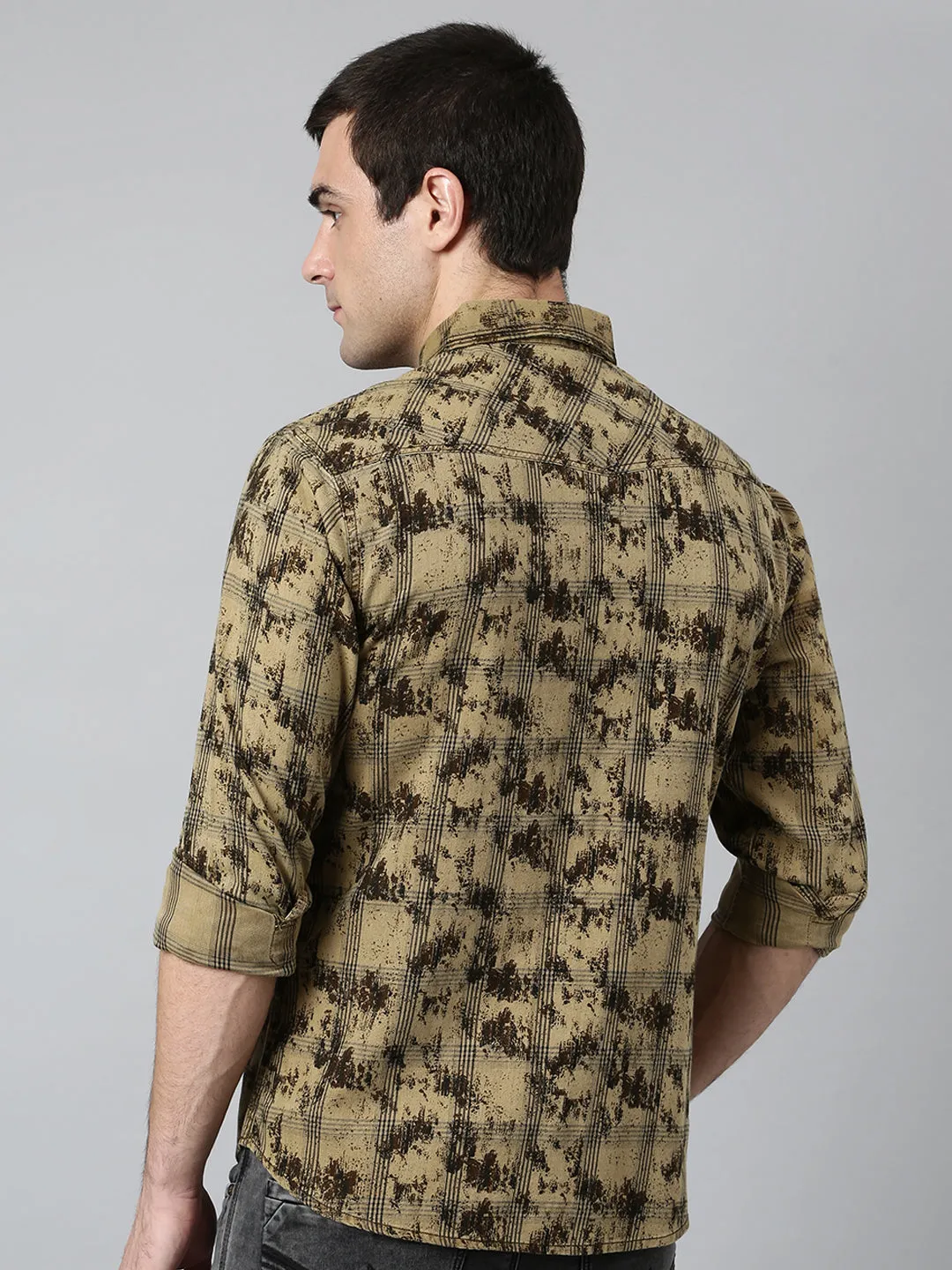Men's Printed Slim Fit Full Sleeves Spread Collar Cotton Casual Shirt