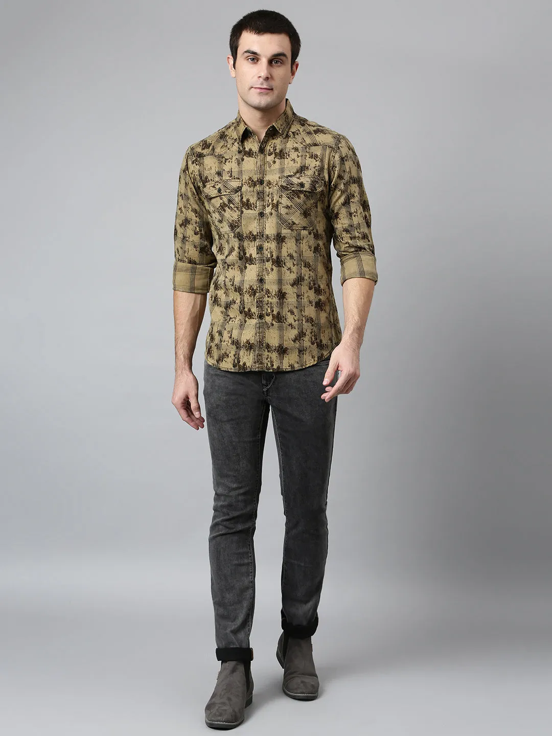 Men's Printed Slim Fit Full Sleeves Spread Collar Cotton Casual Shirt