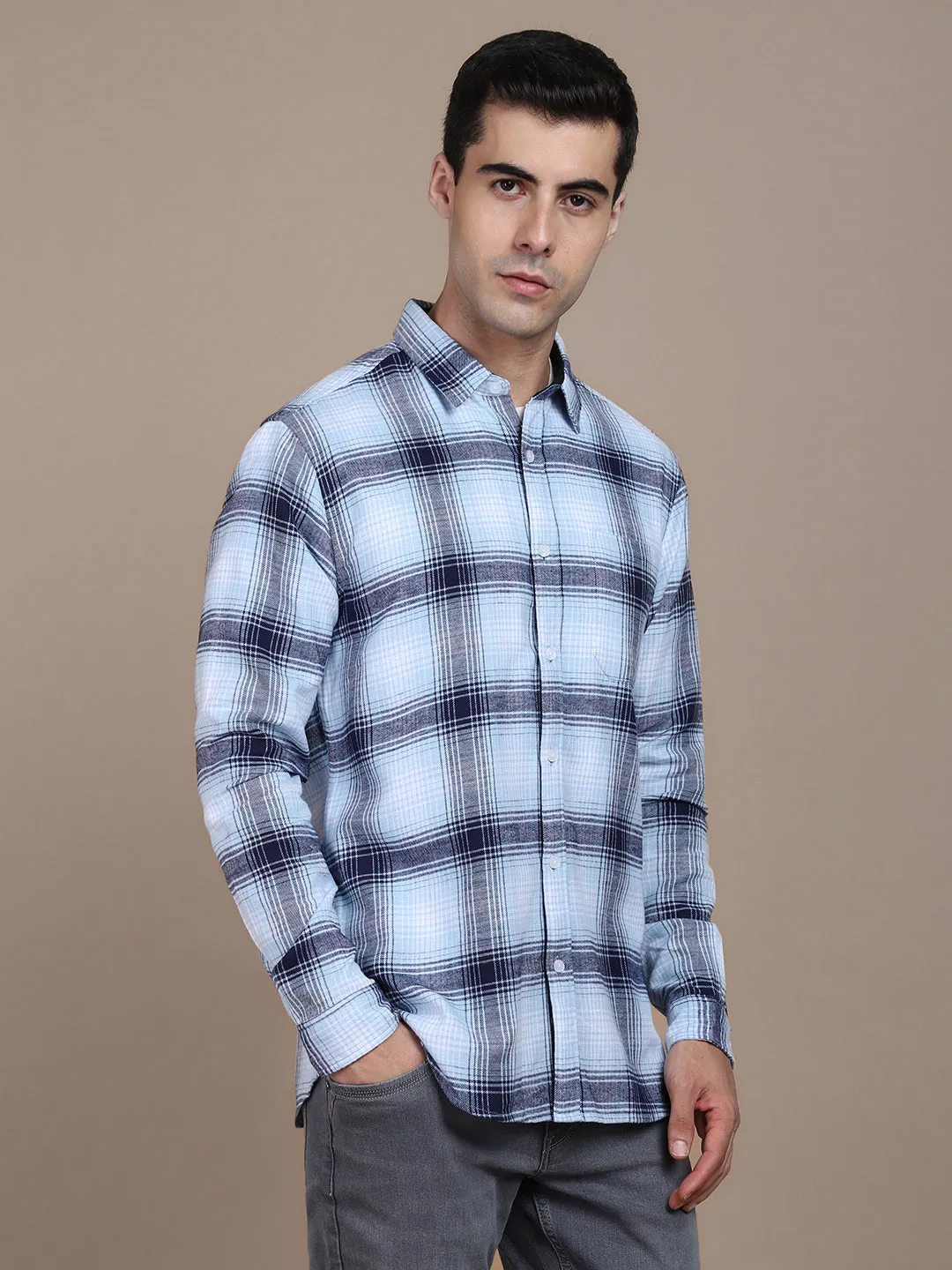 Men's Regular Collar Slim Fit Print Navy Casual Shirts