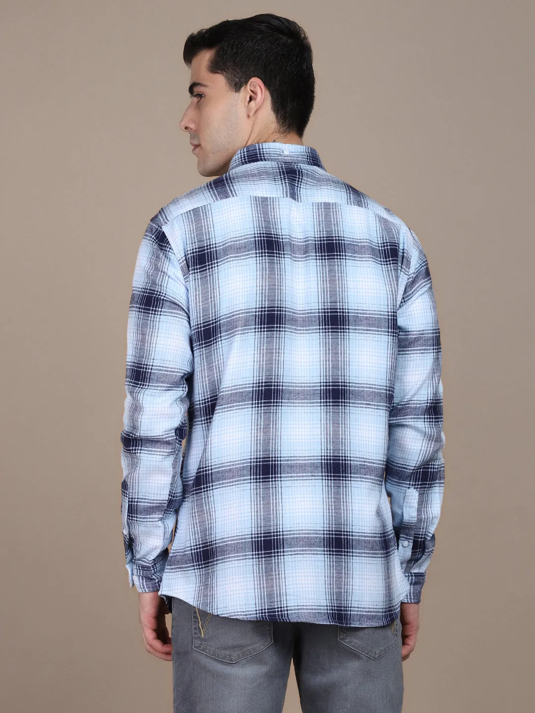 Men's Regular Collar Slim Fit Print Navy Casual Shirts