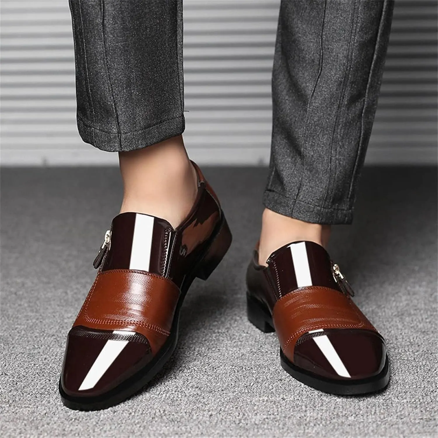 Mens Shoes 574 Leather Classical Style Men's Breathable Hollow Business Casual Pointed Shoes Ballet Shoes for Men Leather (Brown, 11)