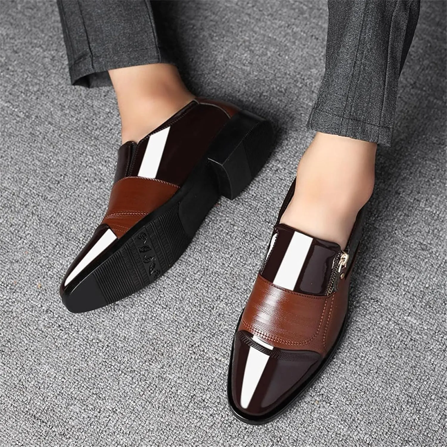 Mens Shoes 574 Leather Classical Style Men's Breathable Hollow Business Casual Pointed Shoes Ballet Shoes for Men Leather (Brown, 11)