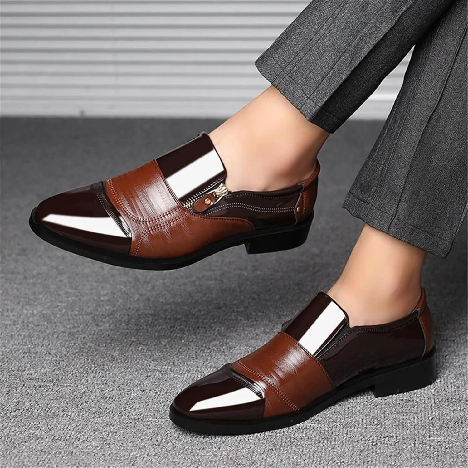 Mens Shoes 574 Leather Classical Style Men's Breathable Hollow Business Casual Pointed Shoes Ballet Shoes for Men Leather (Brown, 11)