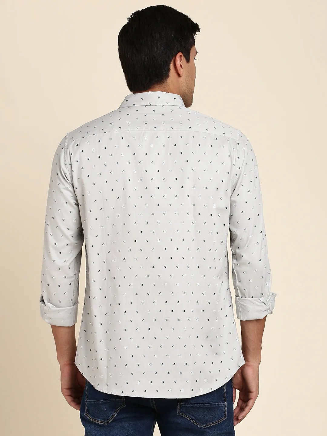 Men's Slim Fit Grey Abstract Print Spread Collar & Full Sleeves Casual Shirt
