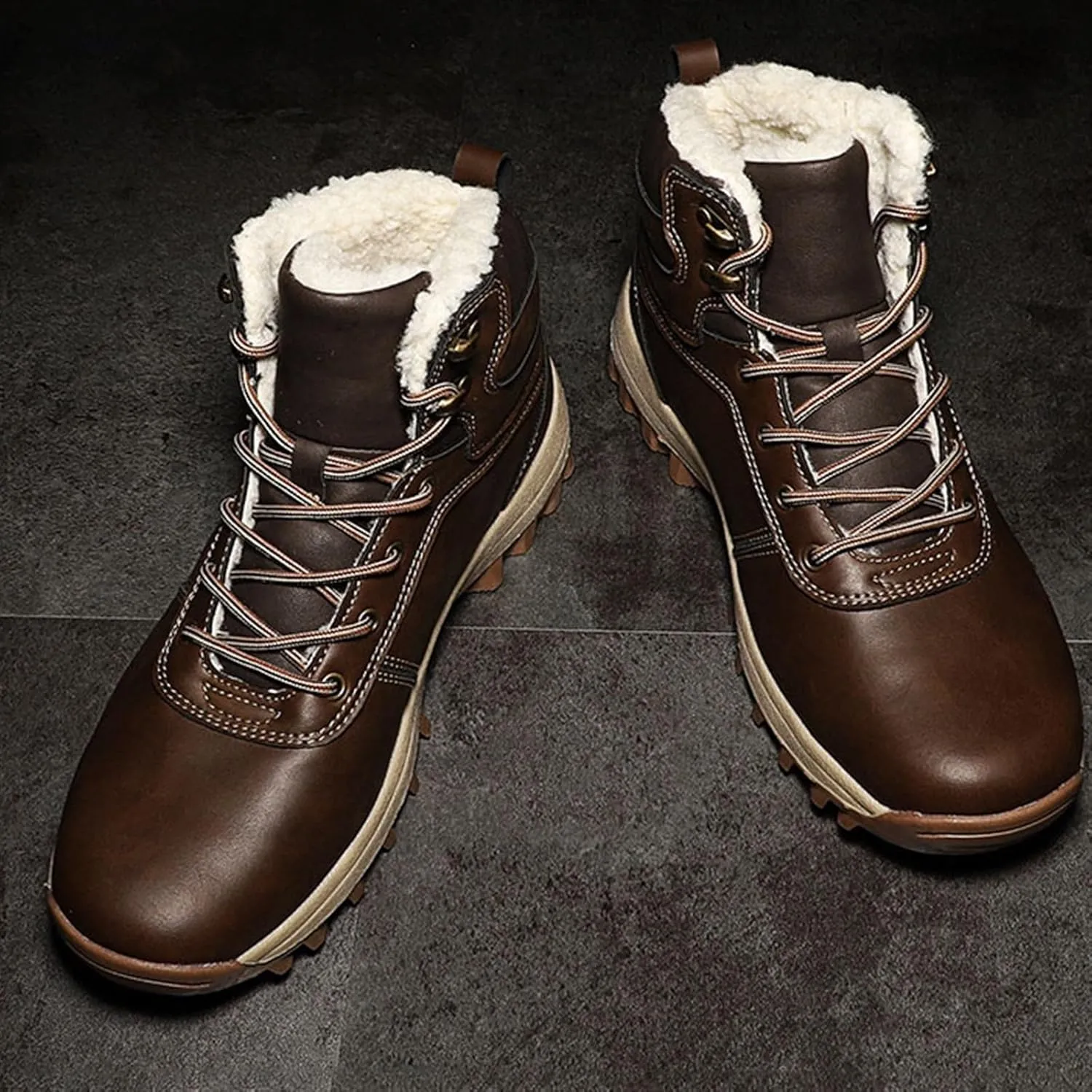 Men's Snow Boots, Men Cold Weather Shoes Warm Anti-Slip Ankle Waterproof Snow Boots, Lightweight Lace up Hiking Walking Shoes Warm, for Work, Walking, Hiking, Outdoor Urban