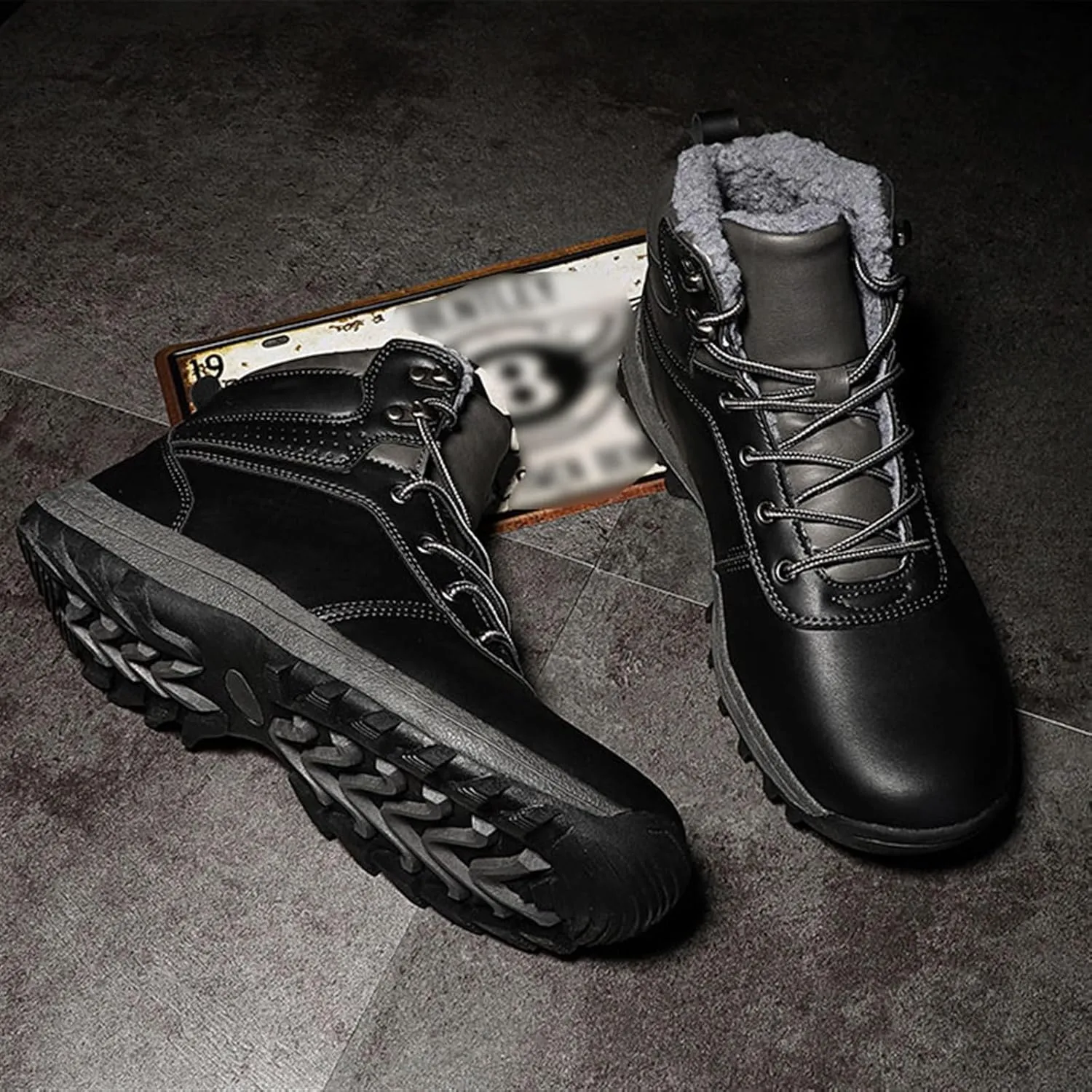 Men's Snow Boots, Men Cold Weather Shoes Warm Anti-Slip Ankle Waterproof Snow Boots, Lightweight Lace up Hiking Walking Shoes Warm, for Work, Walking, Hiking, Outdoor Urban
