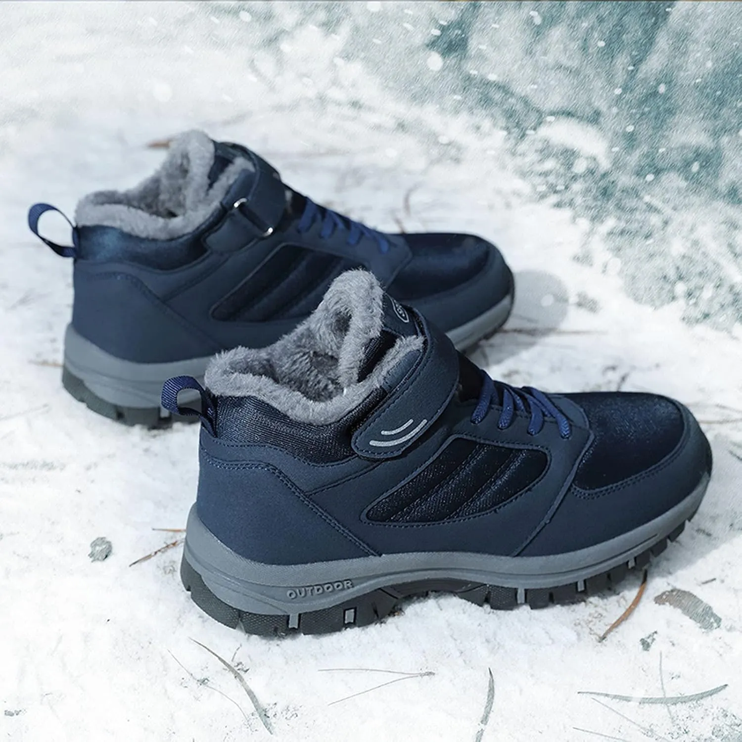 Men's Snow Boots Outdoor Hiking Boots Warm Villi Boots Anti-Slip Waterproof Walking Boots Lightweight Gym Sneakers
