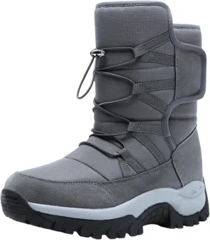 Mens Snow Boots Warm Fur Lined Mid Calf Winter Boots Lace Up Water Resistant Anti Slip Outdoor Lightweight Casual Climbing Shoes Hiking Shoes Work Trekking Boot