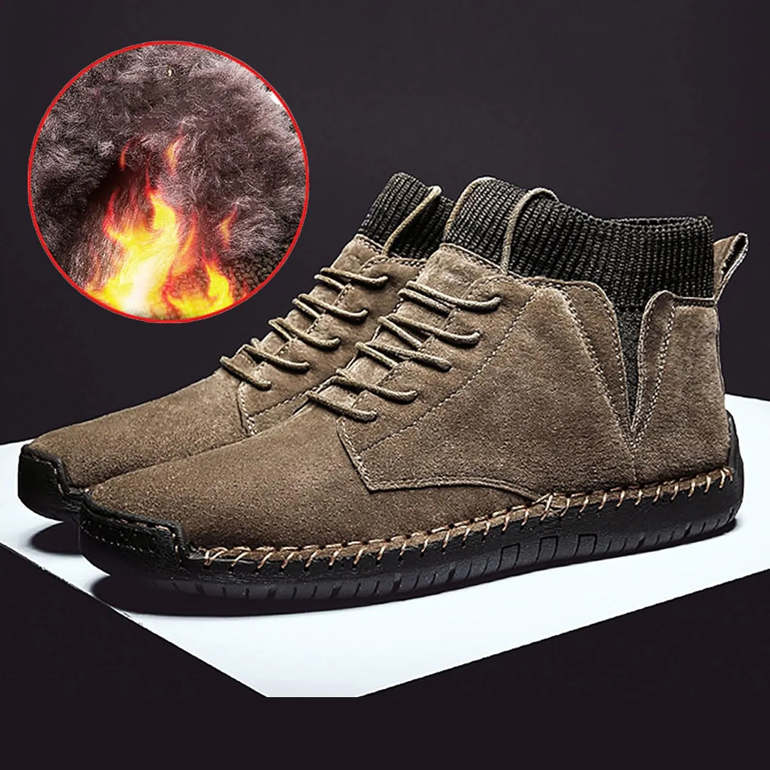 Mens Snow Boots Warm Fur Lined Winter Boots Lace Up Waterproof Non Slip Outdoor Lightweight Ankle Boots Hiking Shoes Work Trekking Boot