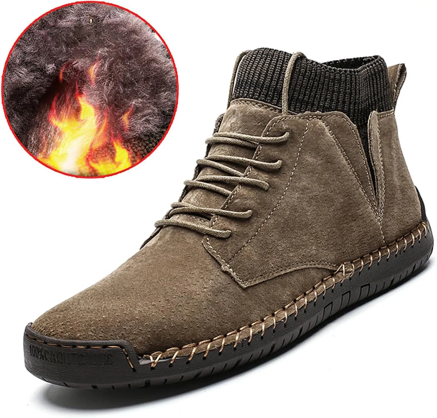 Mens Snow Boots Warm Fur Lined Winter Boots Lace Up Waterproof Non Slip Outdoor Lightweight Ankle Boots Hiking Shoes Work Trekking Boot