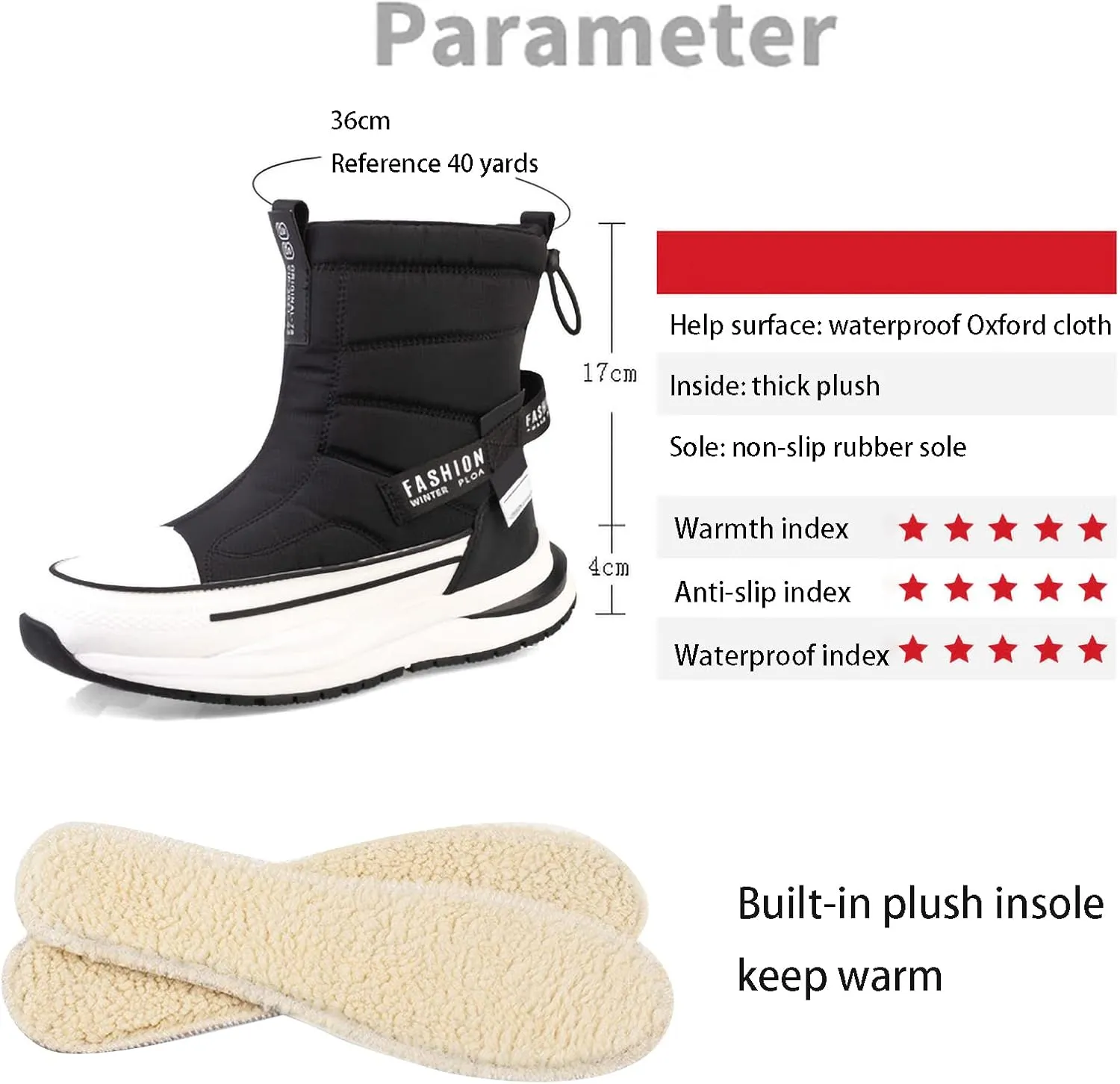 Men's Snow Boots Winter Boots Men Women Warm Lined Ankle Boots Outdoor Waterproof Hiking Shoes Trekking Shoes Winter Boots Non-Slip
