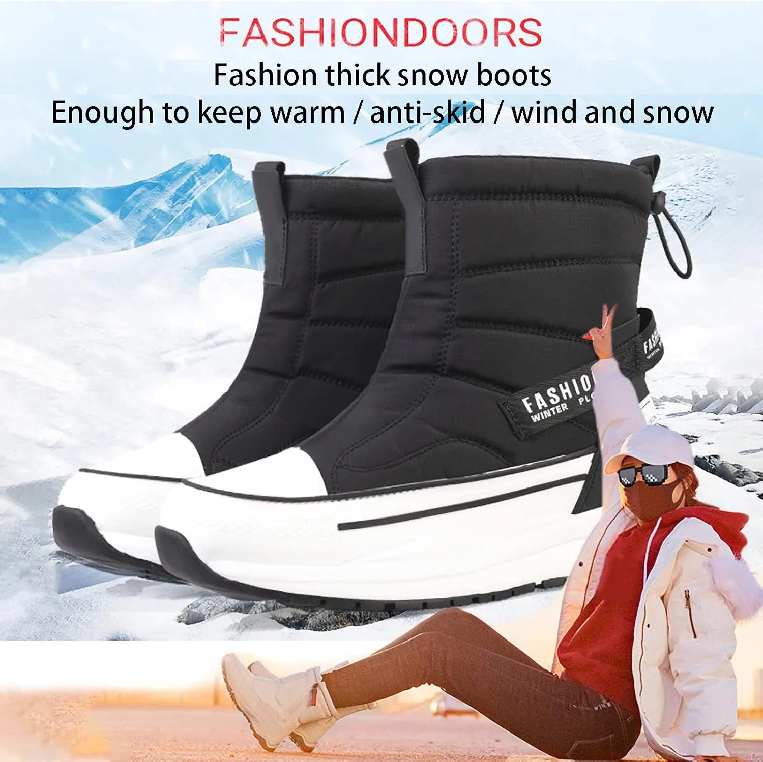 Men's Snow Boots Winter Boots Men Women Warm Lined Ankle Boots Outdoor Waterproof Hiking Shoes Trekking Shoes Winter Boots Non-Slip