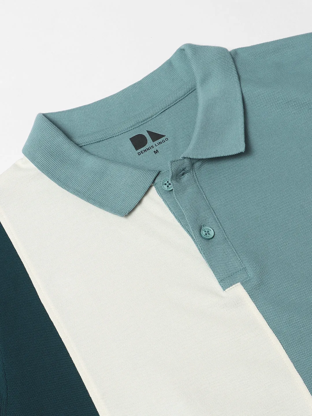 Men's Spread Collar Regular Fit Colorblock Green T-shirt