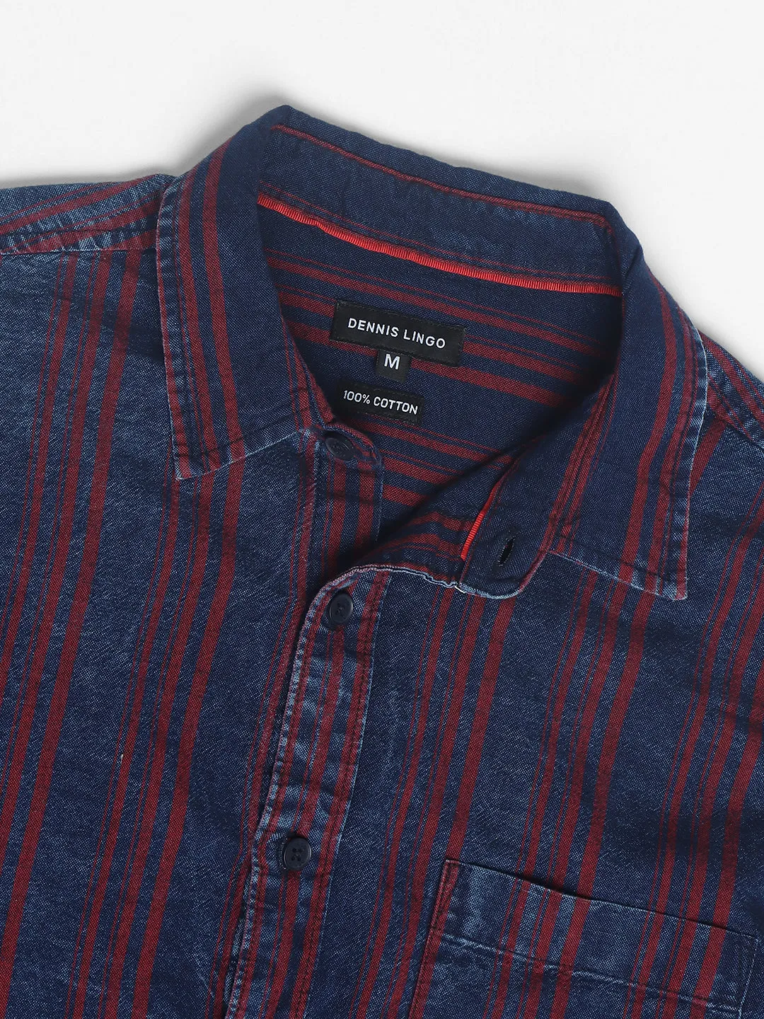 Men's Spread Collar Regular Fit Vertical Stripes Red Casual Shirt