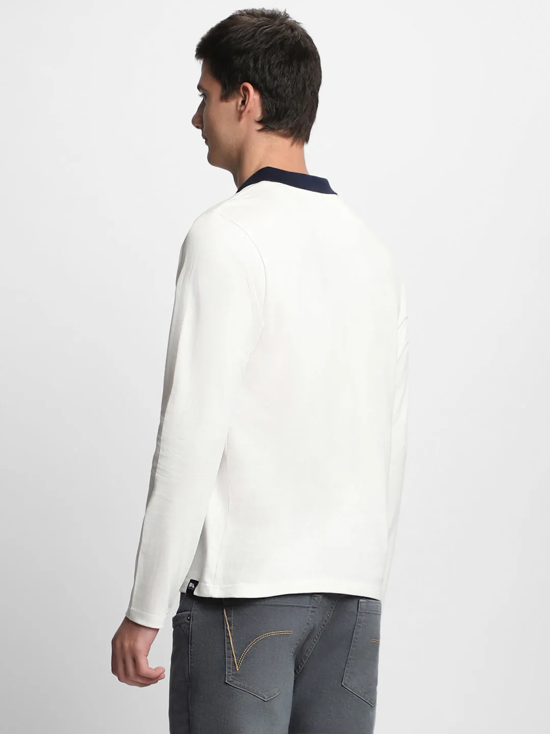 Men's Spread Collar Regular Fit White Casual T-shirt