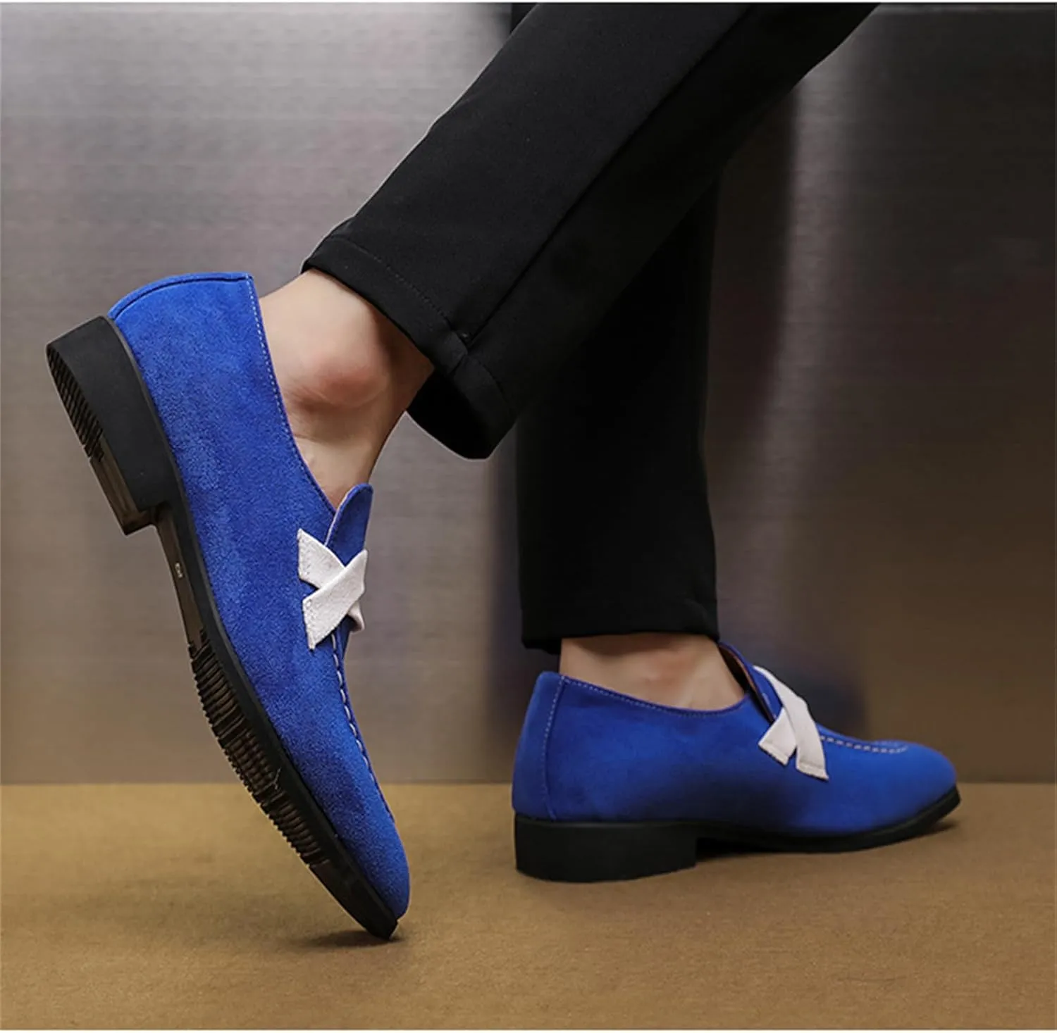Men's Suede Bow Loafers Slip-On Casual Dress Shoes Lightweight Low-Top Flats for Parties Weddings Business