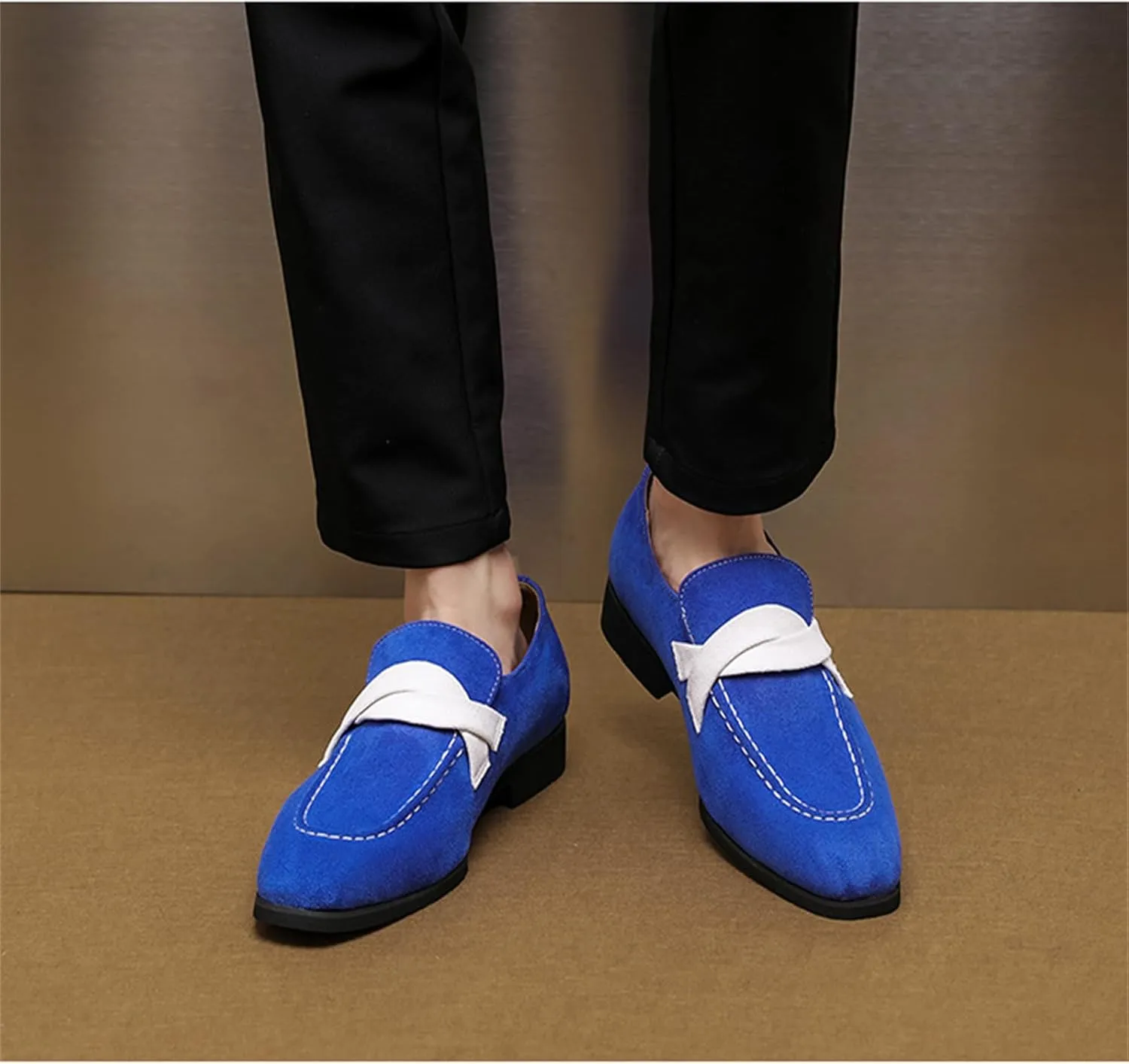Men's Suede Bow Loafers Slip-On Casual Dress Shoes Lightweight Low-Top Flats for Parties Weddings Business