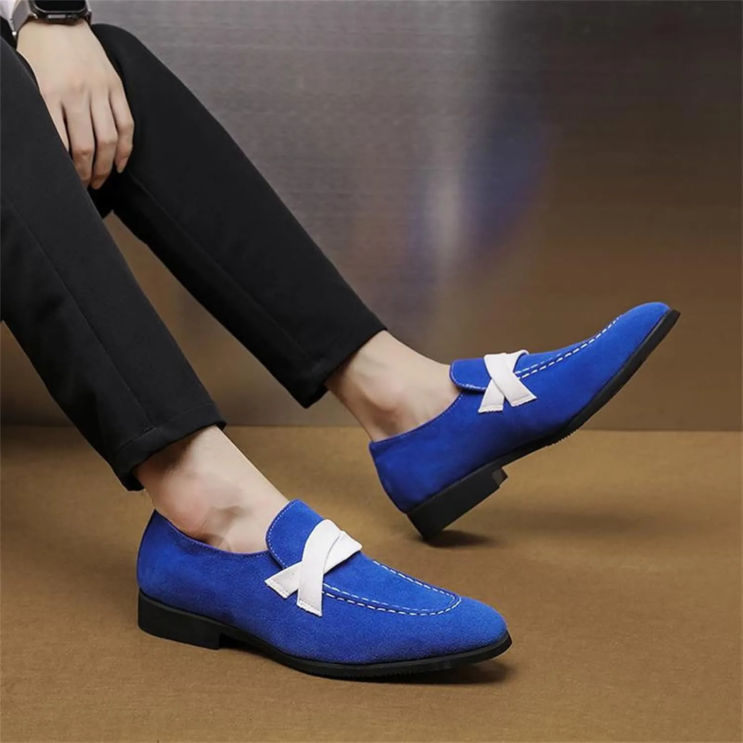 Men's Suede Bow Loafers Slip-On Casual Dress Shoes Lightweight Low-Top Flats for Parties Weddings Business