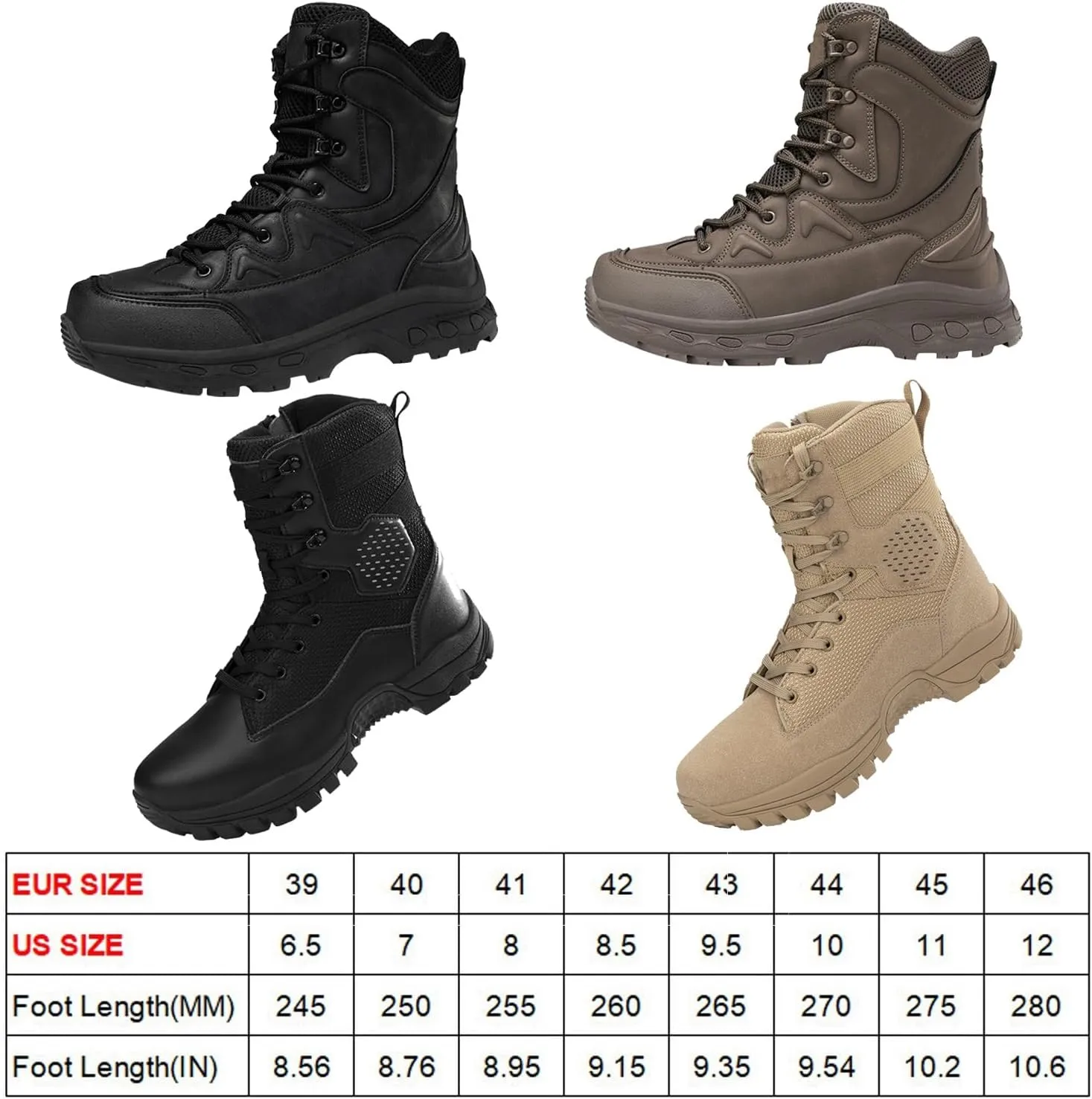 Men's Tactical Boots, Anti Slip Mid Length Combat Boots, Lightweight Waterproof Hiking Boots, Work Durable Boots, Side with Zipper