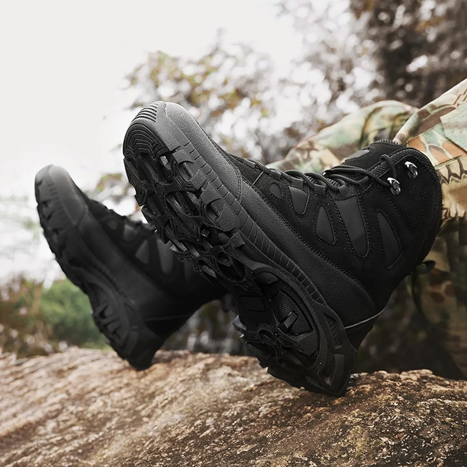 Men's Tactical Boots, Anti Slip Mid Length Combat Boots, Lightweight Waterproof Hiking Boots, Work Durable Boots