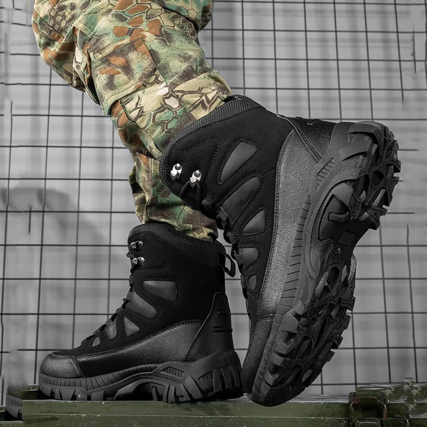 Men's Tactical Boots, Anti Slip Mid Length Combat Boots, Lightweight Waterproof Hiking Boots, Work Durable Boots