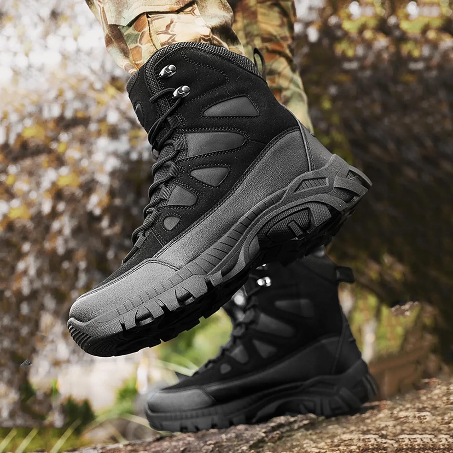 Men's Tactical Boots, Anti Slip Mid Length Combat Boots, Lightweight Waterproof Hiking Boots, Work Durable Boots