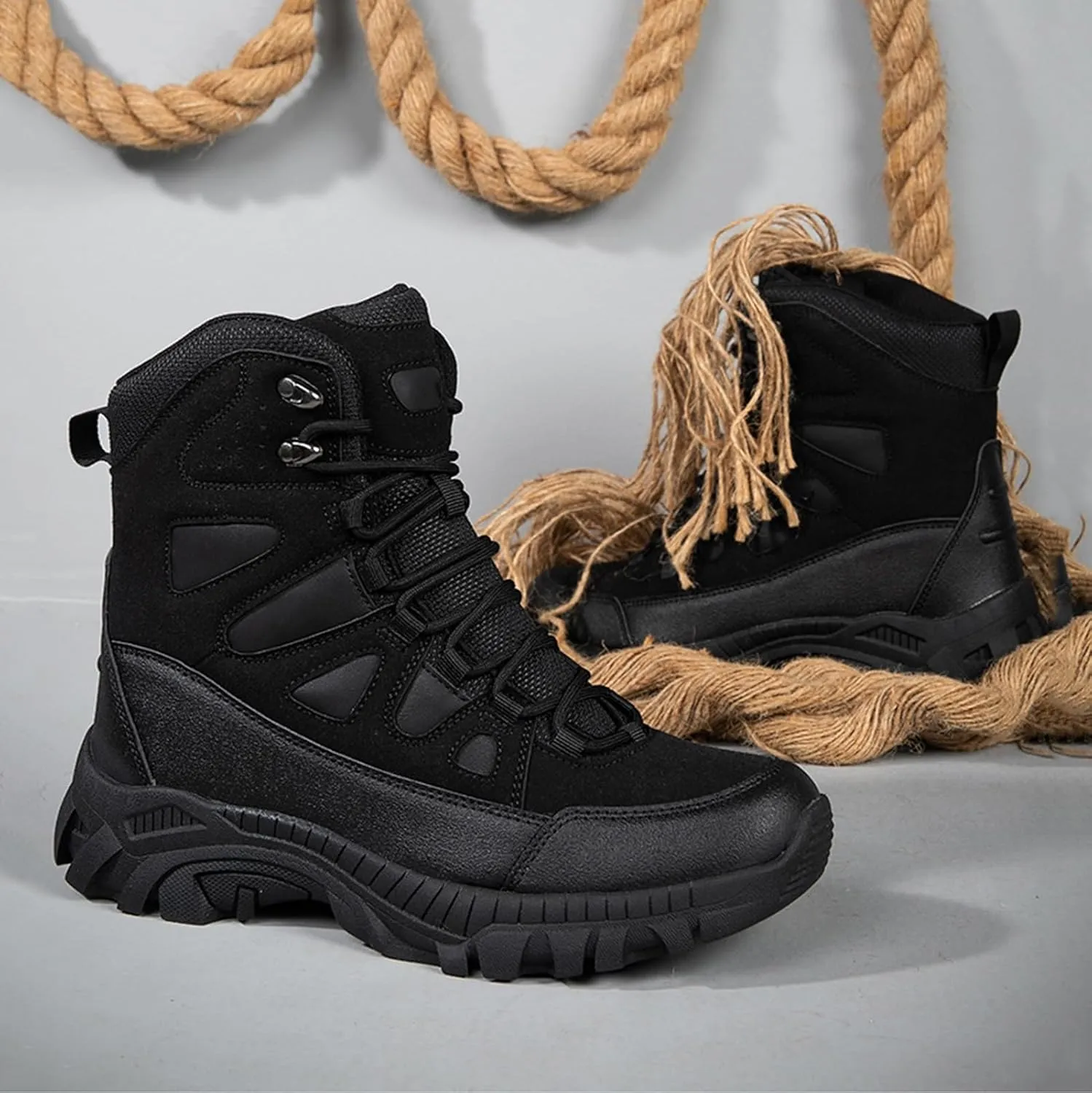 Men's Tactical Boots, Anti Slip Mid Length Combat Boots, Lightweight Waterproof Hiking Boots, Work Durable Boots