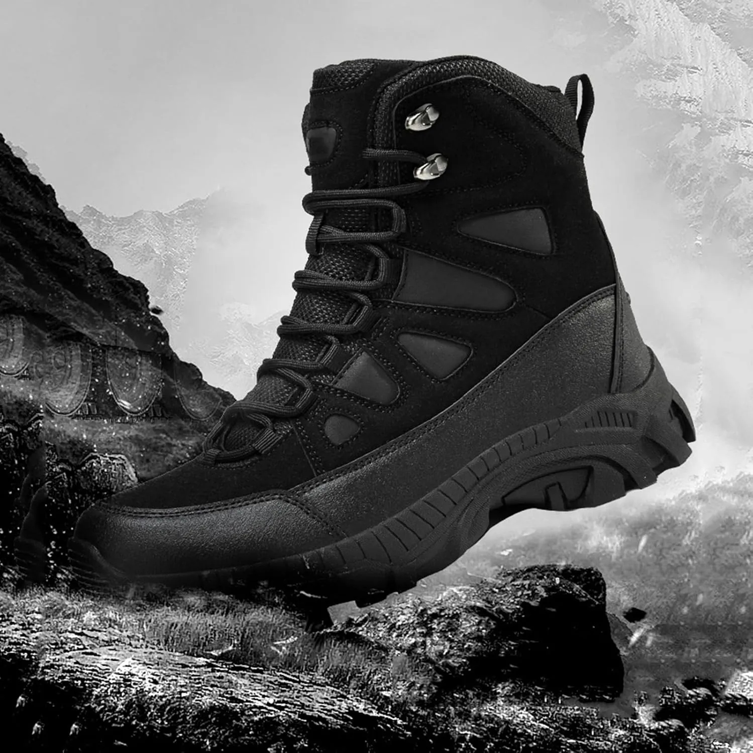 Men's Tactical Boots, Anti Slip Mid Length Combat Boots, Lightweight Waterproof Hiking Boots, Work Durable Boots