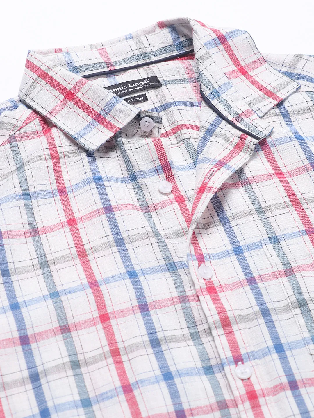 Men's White Small Checkered Slim Fit Casual Shirt