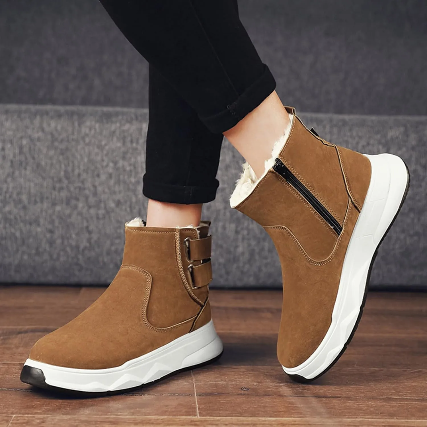 Mens Winter Boots, Waterproof Insulated Fur Boots Comfortable Short Rain Boots Outdoor Work Boots Work Boots for Women