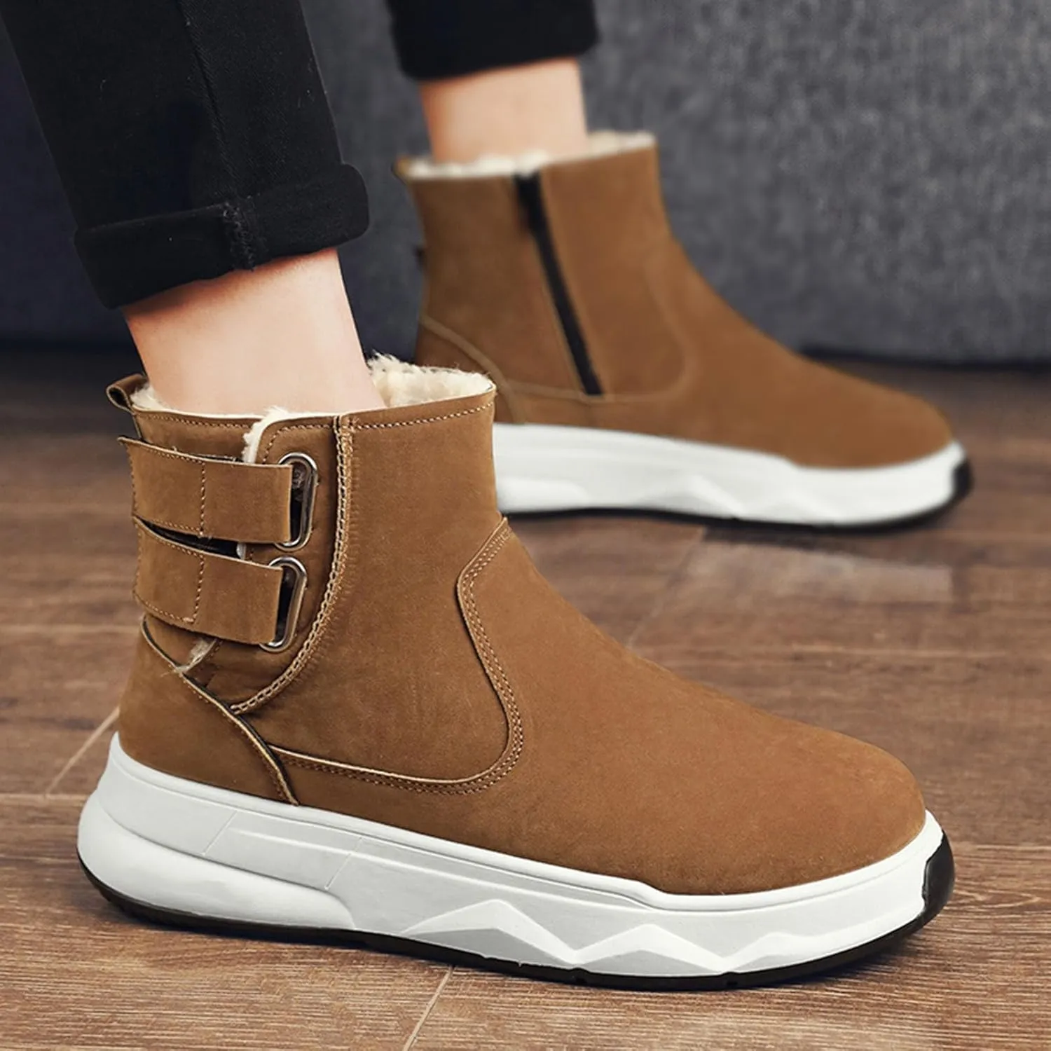 Mens Winter Boots, Waterproof Insulated Fur Boots Comfortable Short Rain Boots Outdoor Work Boots Work Boots for Women