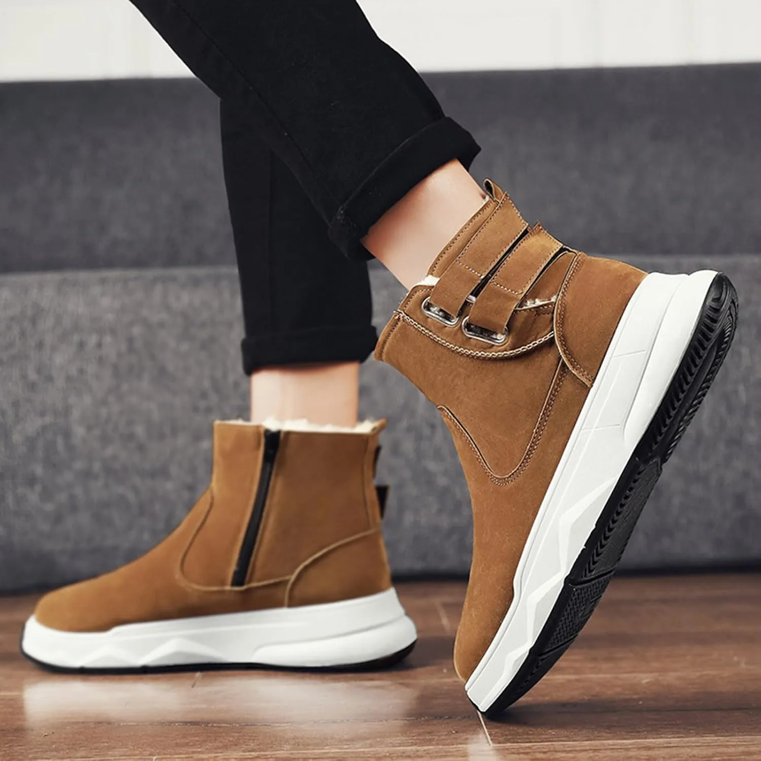Mens Winter Boots, Waterproof Insulated Fur Boots Comfortable Short Rain Boots Outdoor Work Boots Work Boots for Women