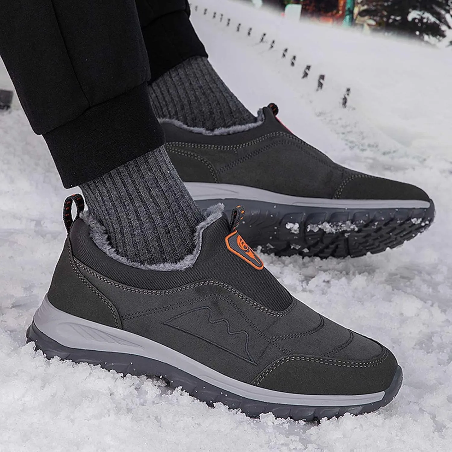Mens Winter Hiking Shoes Waterproof Fur Warm Non-Slip Outdoor Casual Lined Booties Slip on Winter Boots Snow Shoes for Men