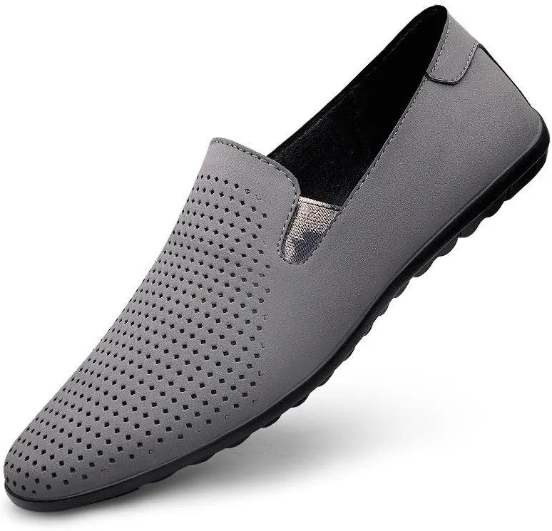 New Mens Loafers Shoe Round Toe Suede PU Leather Loafer Shoes Flat Heel Anti-Slip Flexible Wedding Slip On