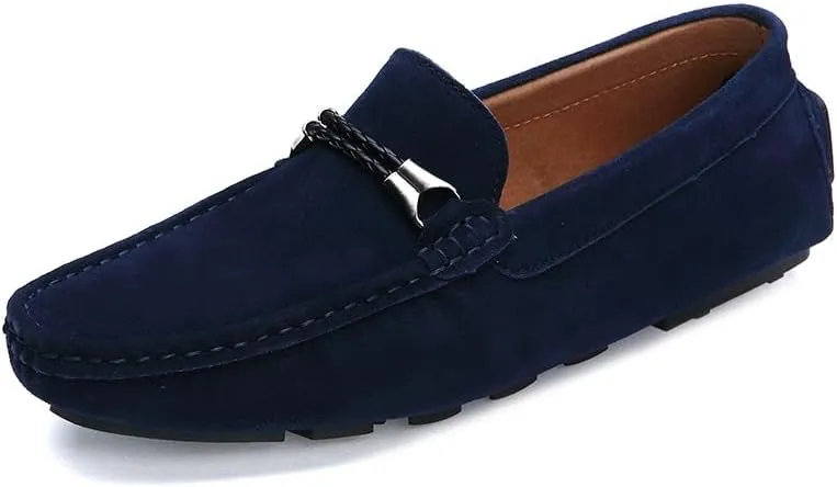 New Men's Loafers Suede Vamp Round Toe Driving Moccasins Shoes Comfortable Flexible Flat Heel Outdoor Slip On