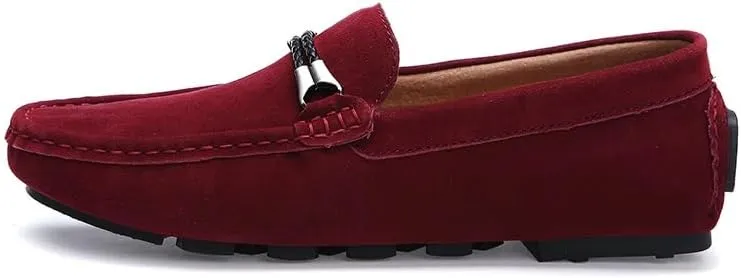 New Men's Loafers Suede Vamp Round Toe Driving Moccasins Shoes Comfortable Flexible Flat Heel Outdoor Slip On