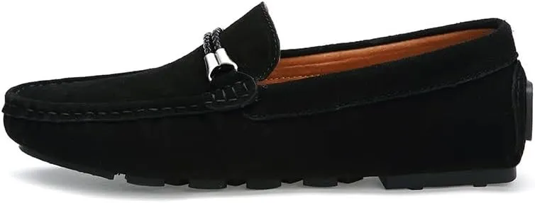 New Men's Loafers Suede Vamp Round Toe Driving Moccasins Shoes Comfortable Flexible Flat Heel Outdoor Slip On