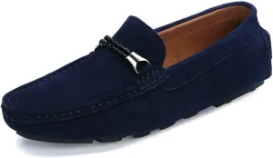 New Men's Loafers Suede Vamp Round Toe Driving Moccasins Shoes Comfortable Flexible Flat Heel Outdoor Slip On