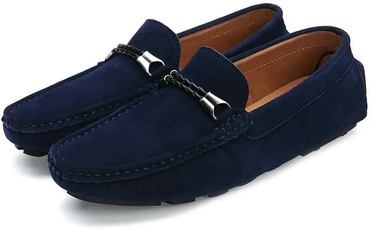 New Men's Loafers Suede Vamp Round Toe Driving Moccasins Shoes Comfortable Flexible Flat Heel Outdoor Slip On